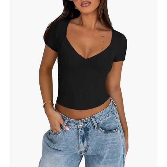 REORIA Women's V Neck Double Lined Fitted Basic Tops NWT SIZE M - Picture 1 of 5
